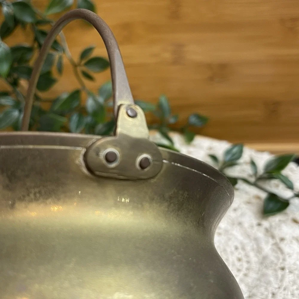 Vintage Brass Cauldron Planter Pot Bucket with Swing Handle Rustic Boho Decor 6